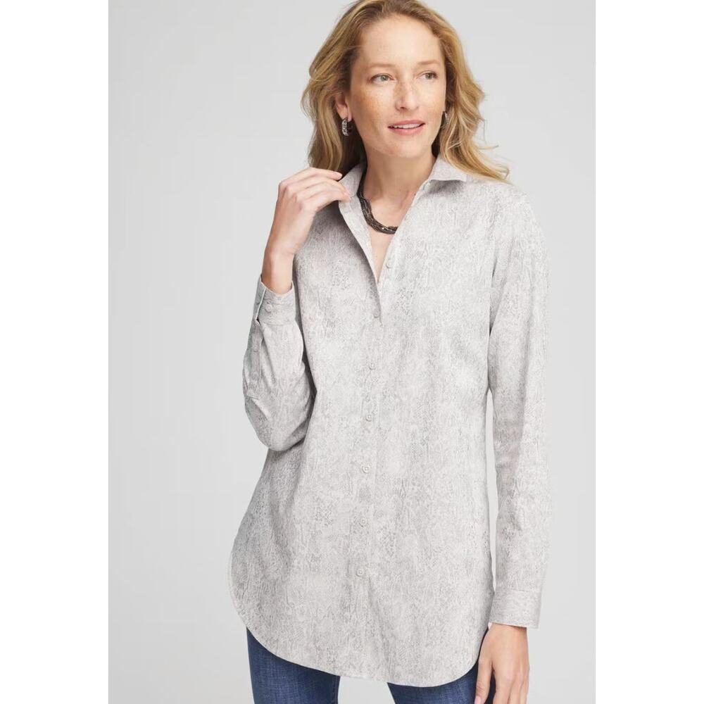 Chico's Python Classic Shirt Luna Gray NWT Size 16 Petite